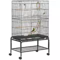 PawHut Large Bird Cage Budgie Cage with Stand, Toys, Wheels, Accessories, Storage Shelf for Canaries, Finches, Lovebirds, Parakeets - Black, 79 x 49 x 133 cm - 1
