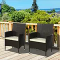 Outsunny 2 Pieces Outdoor PE Rattan Dining Chairs Set with Cushion, Garden Armchair with Armrests, High Backrest, Metal Frame Patio Wicker Furniture, Coffee - 2