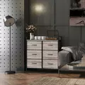 HOMCOM Rustic Chest of Six Fabric Drawers - Grey Wood Effect - 9