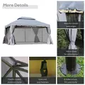 Outsunny 3 x 4m Aluminium Garden Gazebo, Marquee Canopy Shelter Pavilion Party Tent with Nets and Curtains for Garden and Deck, Grey - 5