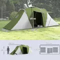 Outsunny Large Camping Tent Tunnel Tent with 2 Bedroom and Living Area, 2000mm Waterproof, Portable with Bag for 4-6 Man, Green - 3