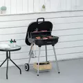 Outsunny Portable BBQ Charcoal Grill with 2 Wheels and Cooking Utensils, Smoker Grill with Lid for Outdoor Barbecues, Camping, Picnic, Courtyard - 2