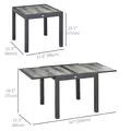 Outsunny Extending Garden Table, Outdoor Dining Table for 6, Aluminium Frame Rectangular Patio Table with Plastic Board Tabletop,80/160L x 80W x 75H cm, Grey - 3