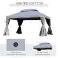 Outsunny 3 x 4m Aluminium Garden Gazebo, Marquee Canopy Shelter Pavilion Party Tent with Nets and Curtains for Garden and Deck, Grey - 6
