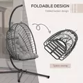 Outsunny Outdoor PE Rattan Swing Chair with Foldable Basket and Cushion, Garden Patio Hanging Egg Chair with Metal Stand, Headrest for Indoor and Outdoor, Light Grey - 4