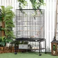 PawHut Large Bird Cage Budgie Cage with Stand, Toys, Wheels, Accessories, Storage Shelf for Canaries, Finches, Lovebirds, Parakeets - Black, 79 x 49 x 133 cm - 2