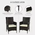 Outsunny 2 Pieces Outdoor PE Rattan Dining Chairs Set with Cushion, Garden Armchair with Armrests, High Backrest, Metal Frame Patio Wicker Furniture, Coffee - 4