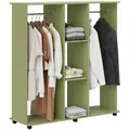 HOMCOM Open Wardrobe Double Mobile Storage Shelves Organizer W/6 Wheels-Green - 1