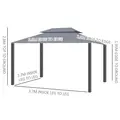 Outsunny 3 x 4m Aluminium Garden Gazebo, Marquee Canopy Shelter Pavilion Party Tent with Nets and Curtains for Garden and Deck, Grey - 3
