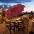 Outsunny 2.7m Patio Garden Umbrella Outdoor Parasol with Tilt Crank and 24 LEDs Lights (Red) - 2