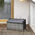 Outsunny 130 L Rattan Garden Storage Box, with Seat - Mixed Grey - 2
