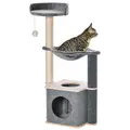 PawHut Cat Tree for Indoor Cats 95cm Climbing Tower Kitten Activity Center with Sisal Scratching Post Perch Roomy Condo Hammock Removable Felt Hanging Toy, Grey - 1