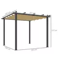 Outsunny 3 x 3m Aluminium Pergola, with Retractable Roof - Khaki - 3