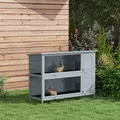 PawHut Rabbit Hutch Outdoor Guinea Pig Hutch Bunny Cage with No-Leak Trays, Divider, 136 x 50 x 93cm, Grey - 2