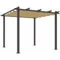 Outsunny 3 x 3m Aluminium Pergola, with Retractable Roof - Khaki - 1