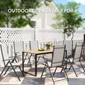 Outsunny Garden Table for 6 People, 160 x 80 x 75 cm Rectangle Outdoor Dining Table with Slatted Top, Metal Frame, for Balcony, Deck, Teak - 4