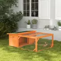 PawHut Rabbit Hutch Outdoor Guinea Pig Hutch with Run Small Animal Off-ground Duck House Hideaway Garden with Openable Roof 125.5 x 100 x 49cm Orange - 9