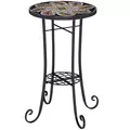 Outsunny Mosaic Garden Table, 35.5 cm Round Outdoor Table with Shelf, Ceramic Tile Top, Small Garden Side Table Bistro Table End Table Plant Stand for Indoor, Patio, Balcony, Orange - 1