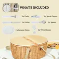 Outsunny Wicker Picnic Basket for 2 with Pine Wood Lid, Picnic Hamper with Cooler Compartment, Cutlery Service Kits, Carry Handle for Camping, Outdoor, Valentine Day, Chirtmas, Birthday, Light Brown - 4