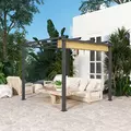 Outsunny 3 x 3m Aluminium Pergola, with Retractable Roof - Khaki - 8