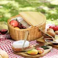 Outsunny Wicker Picnic Basket for 2 with Pine Wood Lid, Picnic Hamper with Cooler Compartment, Cutlery Service Kits, Carry Handle for Camping, Outdoor, Valentine Day, Chirtmas, Birthday, Light Brown - 2