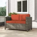 Outsunny Rattan Sofa, 2 Seater Garden Furniture with Soft Padded Cushion and Armrests, Wicker Garden Loveseat for Patio, Grey - 7