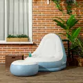 Outsunny Inflatable Tub Chair and Footstool - Blue/White - 2