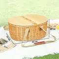 Outsunny Wicker Picnic Basket for 2 with Pine Wood Lid, Picnic Hamper with Cooler Compartment, Cutlery Service Kits, Carry Handle for Camping, Outdoor, Valentine Day, Chirtmas, Birthday, Light Brown - 3