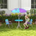 Outsunny Kids Picnic Table and Chair Set, Fairy Themed Outdoor Garden Furniture w/ Foldable Chairs, Adjustable Parasol - 2