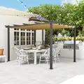 Outsunny 3 x 4m Aluminium Pergola, with Retractable Roof - Khaki - 9