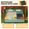 AIYAPLAY Wood Sandpit with Canopy, Storage Bins, Funnel, Liner, Chutes, Bucket with Tap, 116 x 112.5 x 128 cm, Green - 7