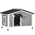 PawHut Wooden Dog Kennel for Outside, for Medium Dogs, 65H x 97L x 72Wcm, Grey - 1