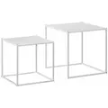 HOMCOM Square Nesting Coffee Table Set of 2, Modern Nest of Tables, Sofa Side Tables with Steel Frame for Living Room, Bedroom, Small Space, White - 1