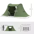 Outsunny 3 Man Camping Tent with Living Area and 2 Bedrooms, 3000mm Waterproof Family Tent with Sewn-in Groundsheet and bag, Portable Dome Shelter  for Hiking, Festival, Backpacking, Green - 3