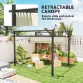 Outsunny 3 x 3m Aluminium Pergola, with Retractable Roof - Grey/Khaki - 4