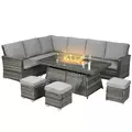Outsunny Seven-Piece Firepit Table Rattan Sofa Set - Grey - 1