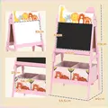 AIYAPLAY 2 in 1 Kids Easel with Whiteboard, Chalkboard, Storage Boxes, for Ages 3-8 Years, Pink - 3