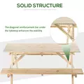 Outsunny 6 Seater Wooden Picnic Table Bench for Outdoor Garden or Patio with Parasol Cutout 150 cm Natural Wood Finish - 6