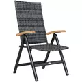 Outsunny Folding Rattan Garden Dining Chair with 5-level Reclining High Back, Wood Armrests for Outdoor, Patio - Mixed-grey - 1