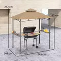 Outsunny 2.5x1.5m (8'x5') Grill Gazebo Canopy, Double Tiered Outdoor BBQ Gazebo Shelter with 2 Side Shelves for Garden, Patio, Barbecue, Picnic, Khaki - 3