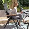 Outsunny Folding Rattan Garden Dining Chair with 5-level Reclining High Back, Wood Armrests for Outdoor, Patio - Mixed-grey - 9