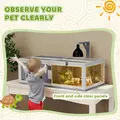 PawHut Wooden Tortoise House with Lamp Holder, Clear Windows, Openable Tops, Built-In Tray, Light Grey - 6