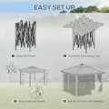 Outsunny 3.36 x 3.36m Pop Up Gazebo Party Tent with Solar-Powered LED Lights, Adjustable Event Shelter with Netting, Khaki - 6