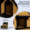 PawHut Wooden Cat House with Flower Pot, Windows, Multiple Entrances, Water-Resistant Roof for Outdoor - Yellow - 4