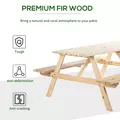 Outsunny 6 Seater Wooden Picnic Table Bench for Outdoor Garden or Patio with Parasol Cutout 150 cm Natural Wood Finish - 5