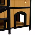 PawHut Wooden Cat House with Flower Pot, Windows, Multiple Entrances, Water-Resistant Roof for Outdoor - Yellow - 9