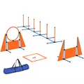 PawHut 6-Piece Dog Agility Equipment Set with Weave Poles, Jump Ring, Hurdle, Pause Box, Bag, Orange - 1