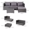 Outsunny 3PC Rattan Garden Furniture Storage Sofa Set 4 Seater Wicker Coffee Table Conservatory Sun Lounger Reclining Set Outdoor Weave with Cushion Grey - 3