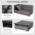 Outsunny 3PC Rattan Garden Furniture Storage Sofa Set 4 Seater Wicker Coffee Table Conservatory Sun Lounger Reclining Set Outdoor Weave with Cushion Grey - 6