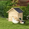 PawHut Wooden Duck House with Double Doors, Openable Roof, Ventilation Holes, Removable Base, Natural Wood Finish - 2